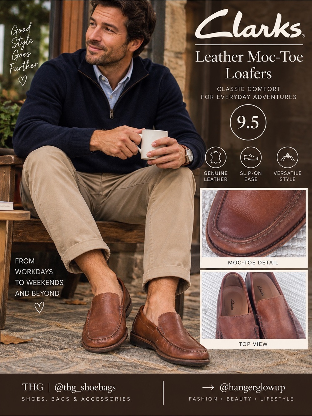 Clarks British Tan Leather Moc-Toe Loafers Men’s US 9.5